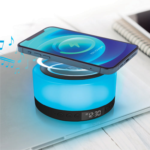 Lifestyle Advanced Aura Powerhouse Mood Light Wireless Charging Speaker With Clock