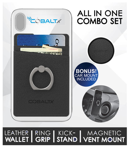 All In One Leather Phone Ring Wallet Combo w/ matching Magnetic Mount