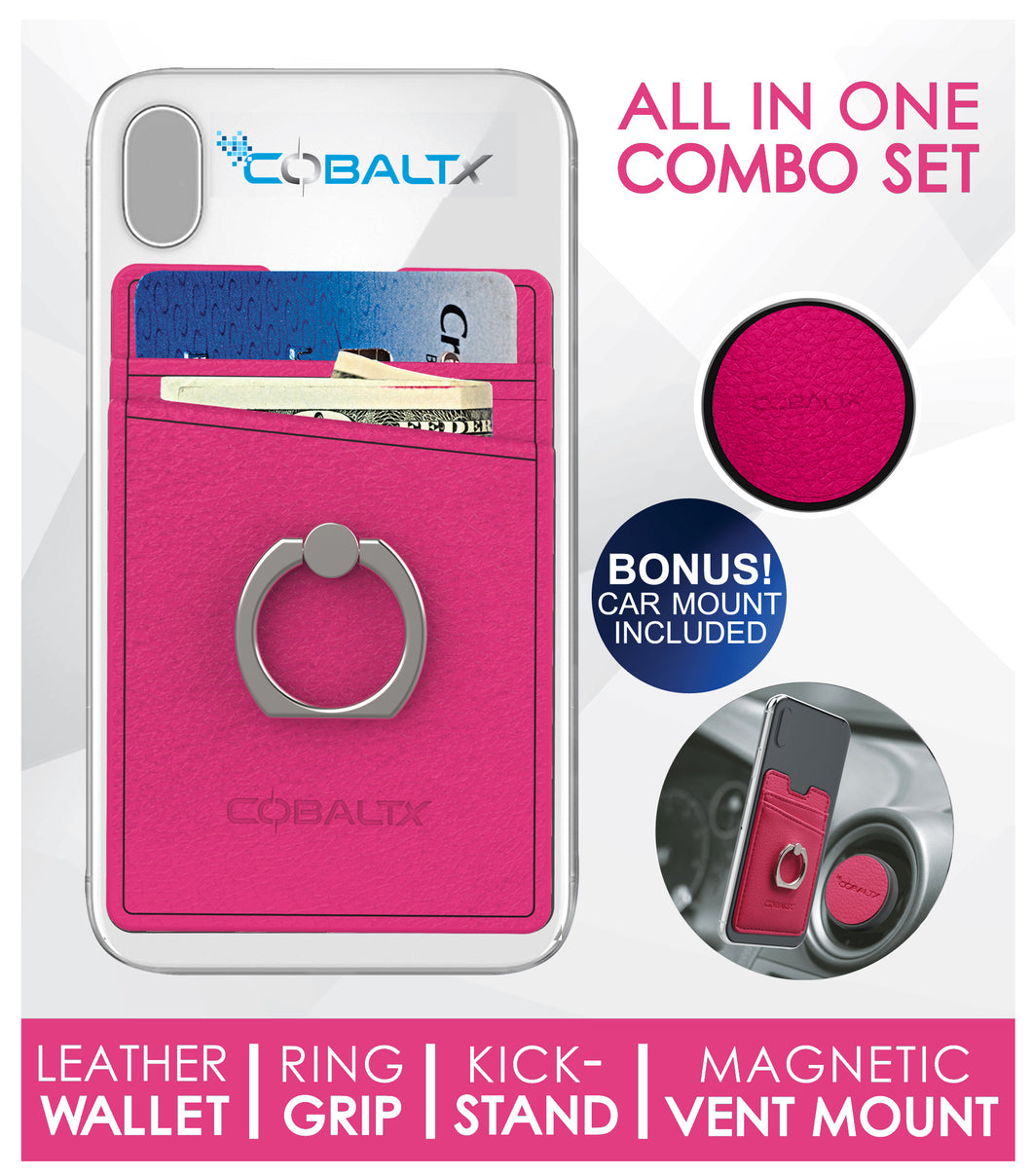 All In One Leather Phone Ring Wallet Combo w matching Magnetic